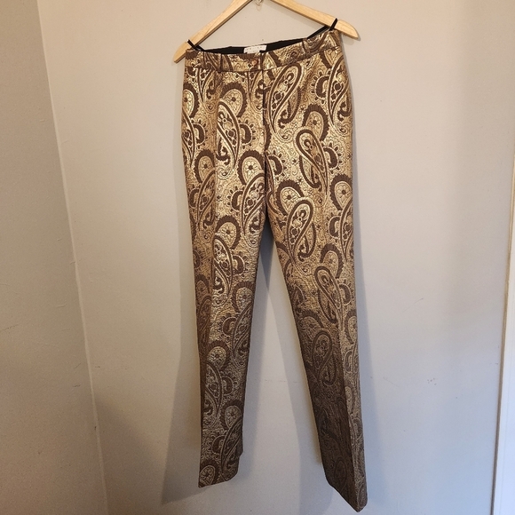 Celine Designer Vintage Gold Paisley Brocade Silk-Lined Pants | FR 40 - Picture 11 of 12